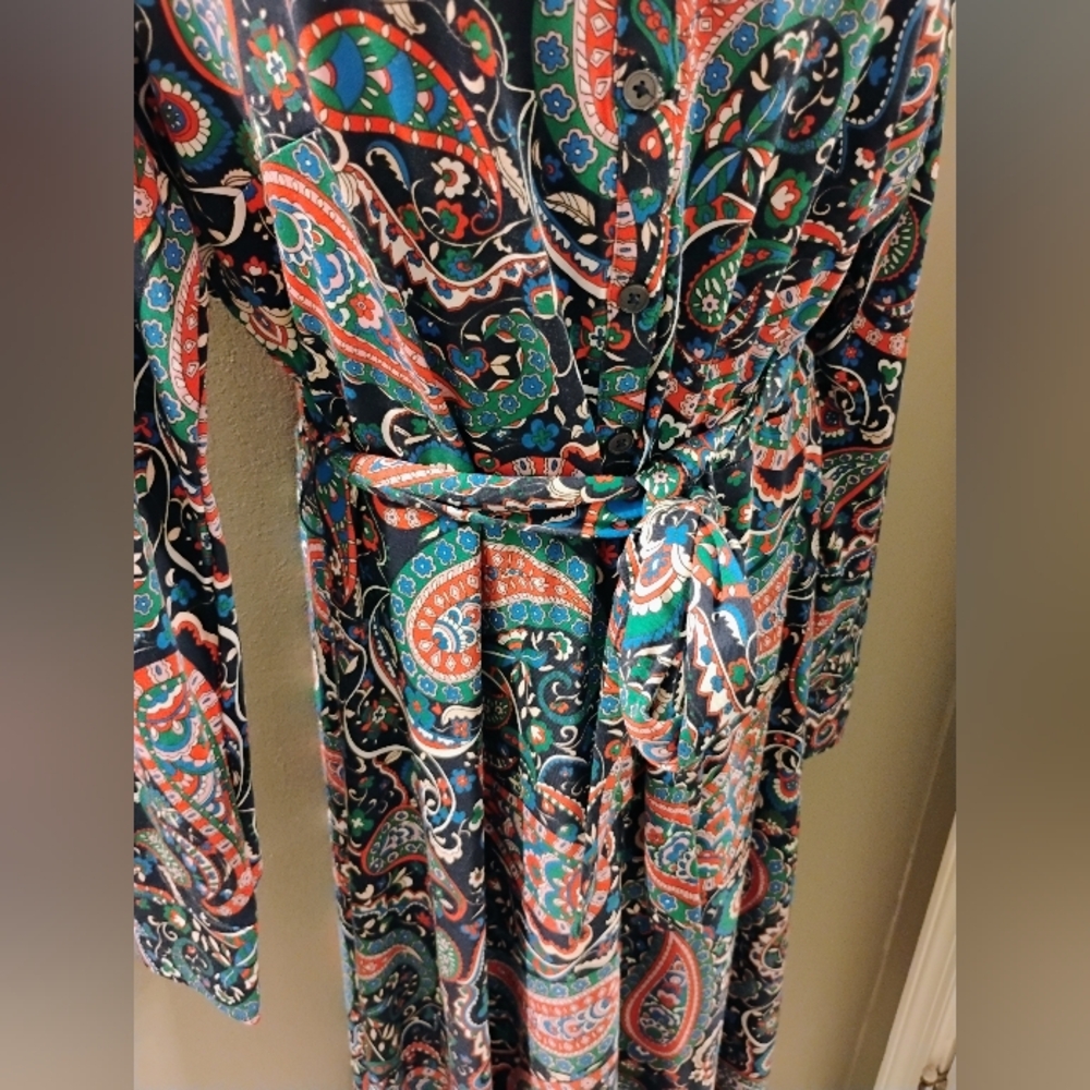 $185 NWT Woman's Boden Laura Jersey Paisley Shirt Dress Size 10L Waist Tie Midi - Picture 8 of 12